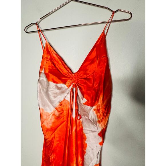ALLSAINTS Orange Satin Silk Blend Scoop Neck Alexia Marinana Dress Size 10 - Picture 5 of 15